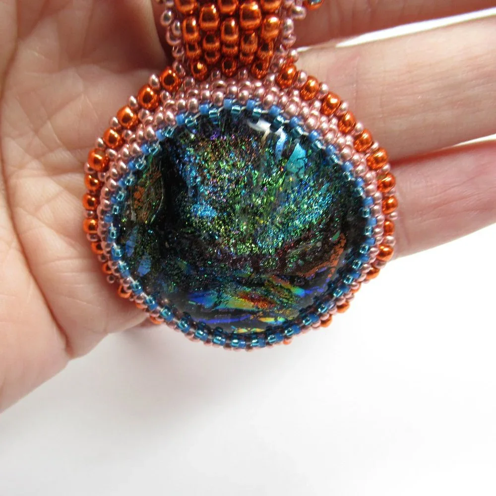 Handwoven Dichroic glass pendant with necklace